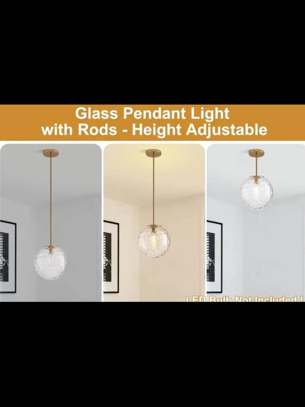 NEW Clear Hammered Glass Pendant Light with Gold Accent - Modern Home Lighting